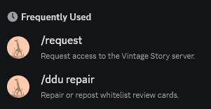 Discord slash commands for requesting access and repairing whitelist review cards.
